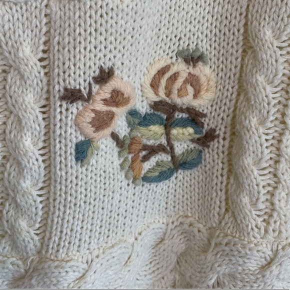VTG Cable Knit Sweater Tunic/Dress S Floral Embroidered Indie Cottagecore Whimsy - Picture 6 of 10